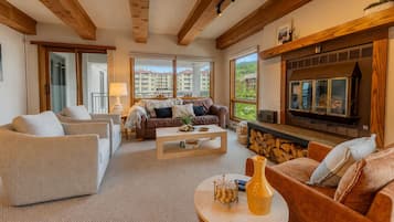 Smart TV, fireplace, stereo