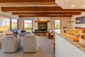 Smart TV, fireplace, stereo