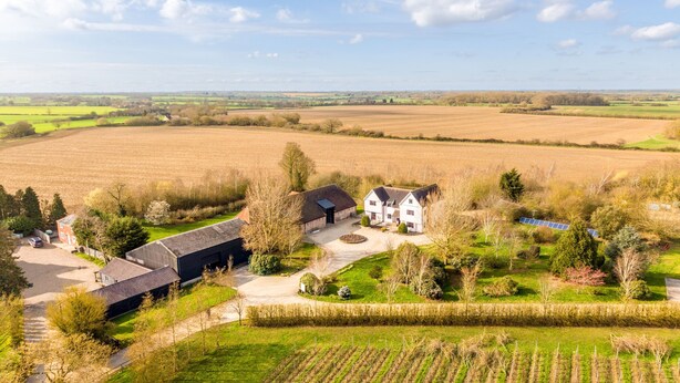 A rural property with a farmhouse, barns, and surrounding fields. - Tuffon Hall Farmhouse, Sible Hedingham, Suffolk (Sible Hedingham)