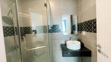 Double Room, Mountain View | Bathroom | Shower, hair dryer, slippers, towels