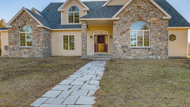 A two-story house with a stone facade, multiple windows, and a front entrance. - Sweetmoss Is Lovely! 3 Mi to Acadia Nat'l Park (Mount Desert)