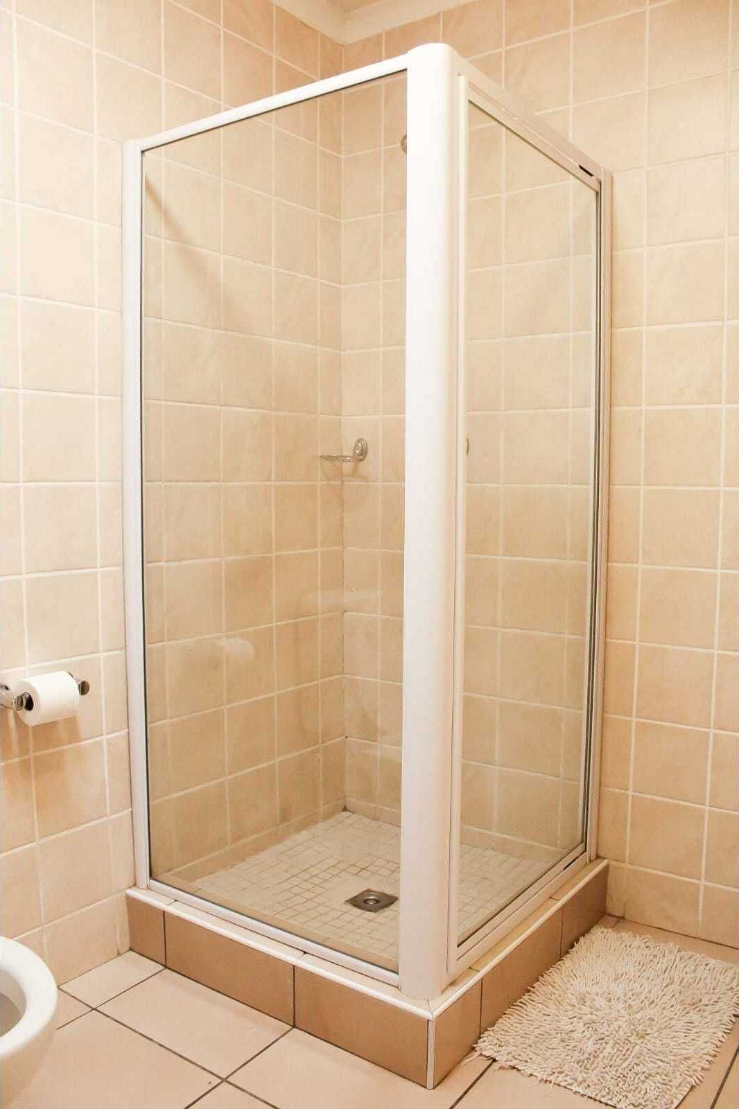 Shower, towels, soap, toilet paper
