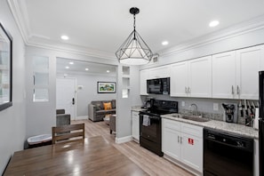 Fridge, microwave, oven, dishwasher