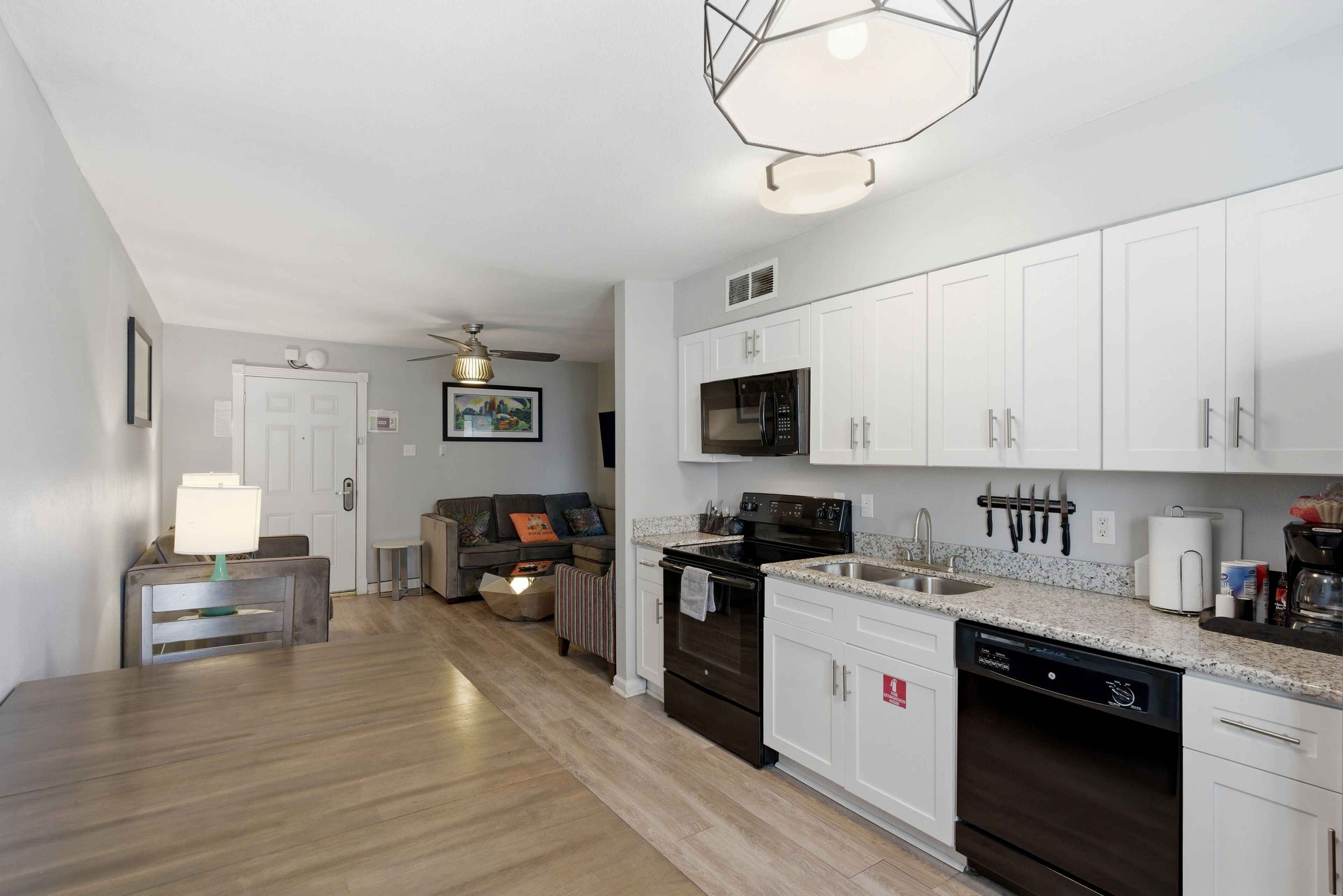 Fridge, microwave, oven, dishwasher