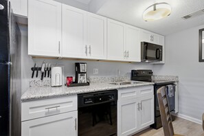 Fridge, microwave, oven, dishwasher