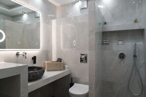 Comfort Studio | Bathroom | Shower, hair dryer, slippers, towels - APADEMIA SKYROS (Skiros)