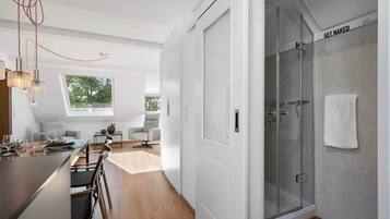 Shower, hair dryer, toilet paper
