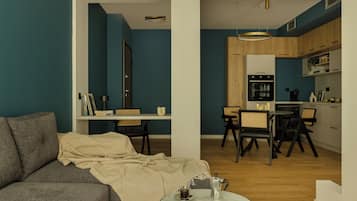 Apartament Deluxe, 1 dormitori | Cuina privada | Frigorífic, forn i placa de cuina