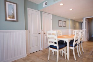Dining - Bright, comfortable 2 bedroom oceanfront condo with free WiFi, coastal decor, and an amazing view of the ocean from the balcony located uptown mere steps to the beach! (Ocean City)