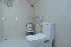 Secadora de cabello, toallas, jabón, papel de baño 