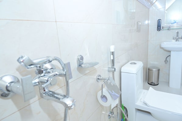 Haartrockner, HandtĂŒcher, Seife, Toilettenpapier