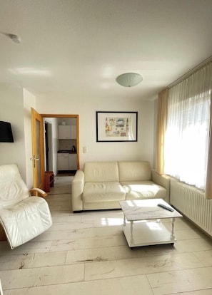 TV, fireplace - Spacious 2-Room Apartment with South-Facing Balcony – Close to the Beach in Dahme (Dahme)