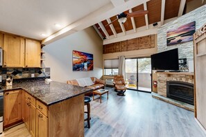 TV, fireplace, offices - Lake dreams come true at this top-floor studio with loft at Lakeland Village (South Lake Tahoe)