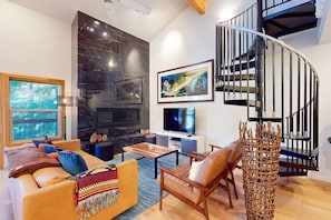TV, fireplace, DVD player, offices - Contemporary condo with views, shared pool&hot tub, fireplace & spiral staircase (Olympic Valley)