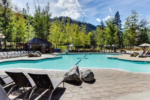Pool - Ski getaway with amazing mountain views, fireplace, pool, & river path access (Olympic Valley)