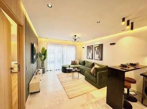 Living area - Premium studio with rooftop & gym (Casablanca)