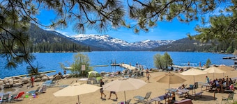 Superb lakefront home with mountain & lake views, fireplace, tennis & washer&dryer