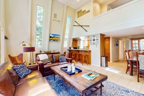 TV, fireplace, table football, offices - Lake Getaway with trail access, forest view deck, 2 fireplaces & amenities (Incline Village)