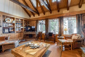 TV, fireplace, offices - Beautiful lakefront home with dock, stone fireplace, W&D, and nearby activities (Tahoe City)