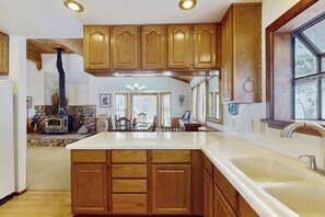 Interior - Rustic home with wood stove, deck, open floor plan, & nearby activities (Carnelian Bay)