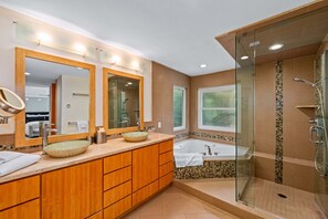 Shower, jetted bath, hair dryer - Casa De Lujo Hot Tub & Pool (San Diego)