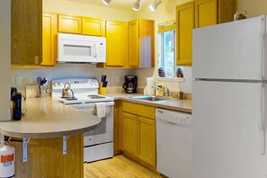 Fridge, microwave, oven, stovetop - Mountain-view condo near skiing with fireplace (Stateline)
