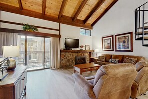 TV, fireplace, DVD player, offices - Three-Story Condo + Loft w/Free WiFi, Gas Fireplace, Shared Pool, Hot Tub, & W/D (South Lake Tahoe)