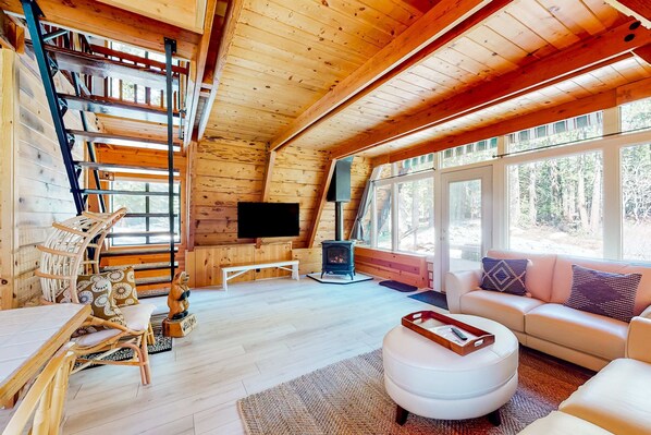 TV, fireplace, offices - Dog-friendly A-frame cabin with 2 decks & fireplace - walk to the beach (Homewood)