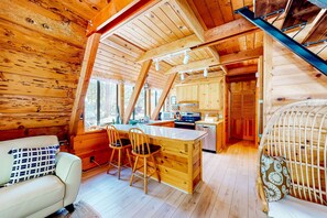Interior - Dog-friendly A-frame cabin with 2 decks & fireplace - walk to the beach (Homewood)
