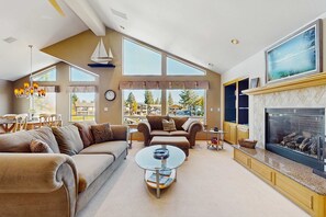 TV, fireplace, offices - Charming Tahoe Keys Waterfront Retreat with Private Dock, Pool Table (South Lake Tahoe)