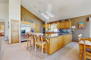 Fridge, microwave, oven, stovetop - Charming Tahoe Keys Waterfront Retreat with Private Dock, Pool Table (South Lake Tahoe)