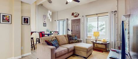 TV, fireplace, offices