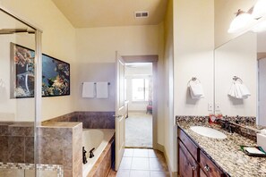 Shower, hair dryer, towels - Family-Friendly Home with Private Hot Tub, Shared Pool, WiFi, and Central AC (Park City)