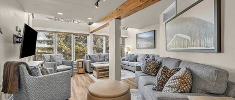 TV, fireplace, offices