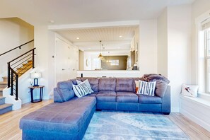 TV, fireplace, offices - Stunning dog-friendly retreat with large balcony, fireplace, & mountain views (Hideout)