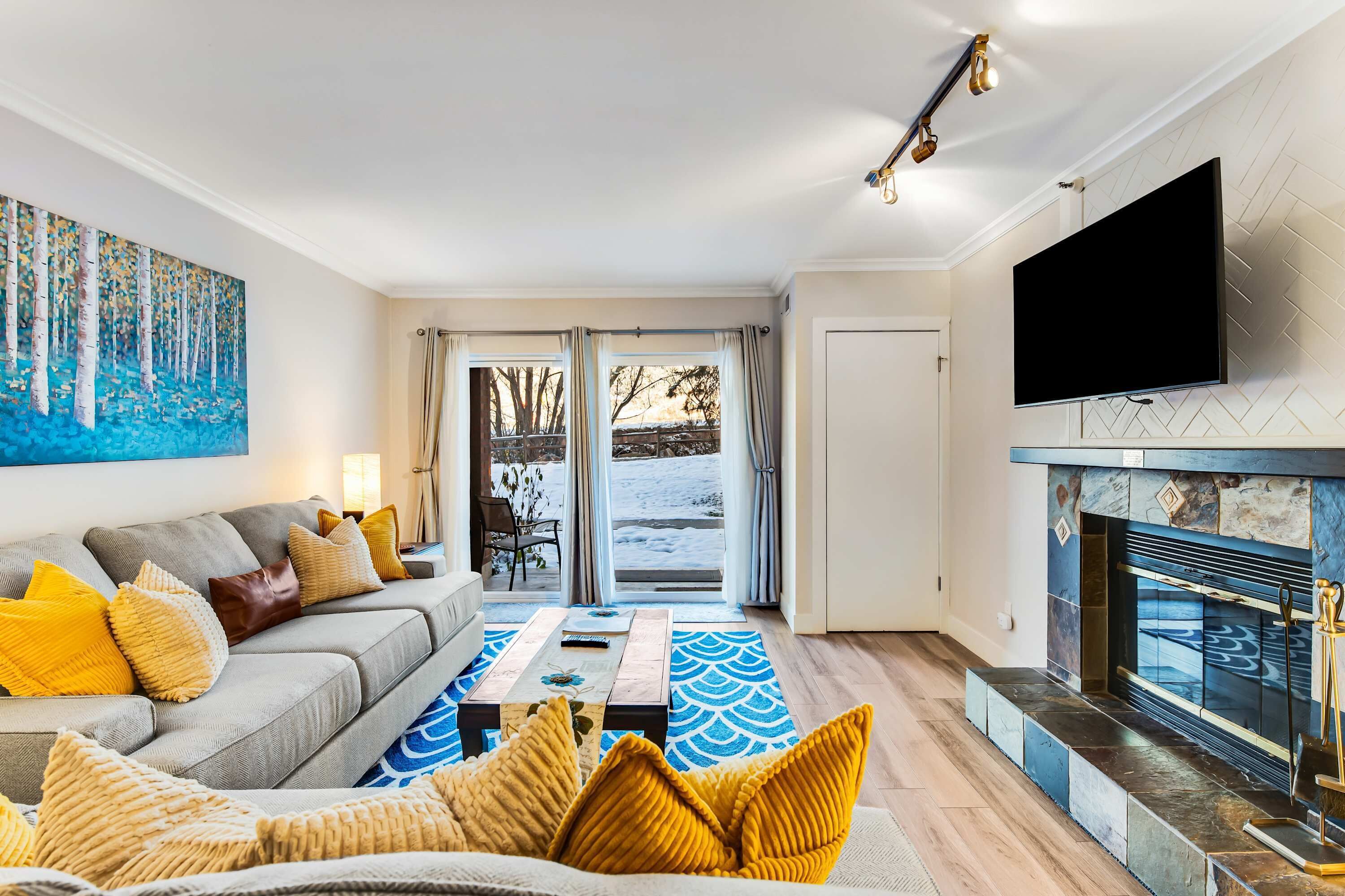 TV, fireplace, offices