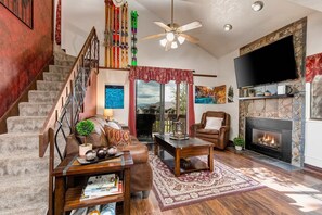 TV, fireplace, offices - Walk-to-lift condo with sunrise view, two lofts, pool, 2 hot tubs & tennis (Park City)