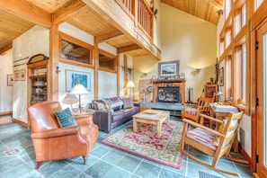 TV, fireplace, DVD player, stereo - Riverfront home close to skiing & fishing with beach access & huge VHS library (Rhododendron)