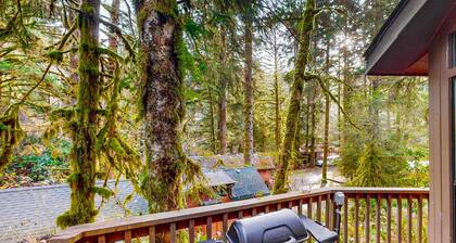 Dog-friendly cabin near beach with private hot tub, grill, patio, streaming, AC