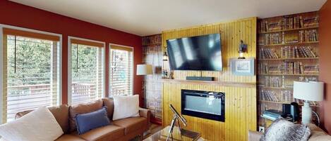 TV, fireplace, offices