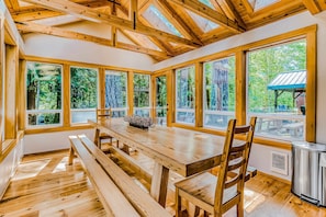Dining - Dog-friendly creekside home with entertainment barn, private hot tub & firepit (Rhododendron)