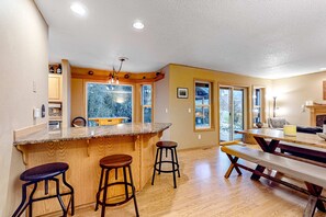 Dining - Dog-friendly home with hot tub, shared pool, firepit, fireplace, & river access (Rhododendron)