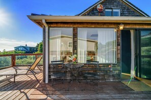 Outdoor dining - 3-story dog-friendly beachfront home with wood stove, gas grill, deck & views (Manzanita)