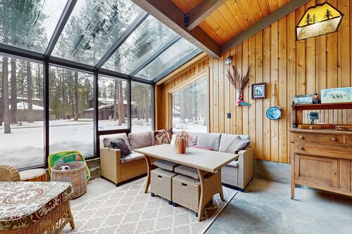 Rustic-chic home with patio, pools, hot tubs, & fitness center