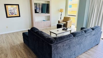 Luxury Condo, Balcony, Partial Ocean View | Living area | Computer monitors, printers
