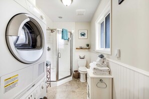 Shower, hair dryer, towels - Dog-Friendly Home withFenced Oasis, Gas Grill - Walk Everywhere (Seaside)
