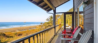 Secluded beachfront home with Pacific Ocean views, fireplace, game room, grill