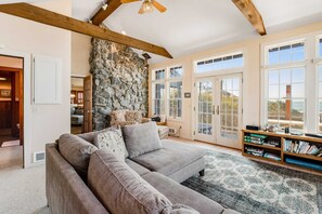 TV, fireplace, DVD player, table football - Secluded beachfront home with Pacific Ocean views, fireplace, game room, grill (Arch Cape)