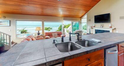 Oceanfront Home with Private Hot Tub, Ocean Views, Fireplace & Beach Access Path
