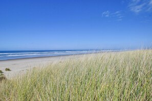 On the beach - Oceanfront Home with Bay Views, Free WiFi, Gas Grill & Gas Fireplace (Waldport)